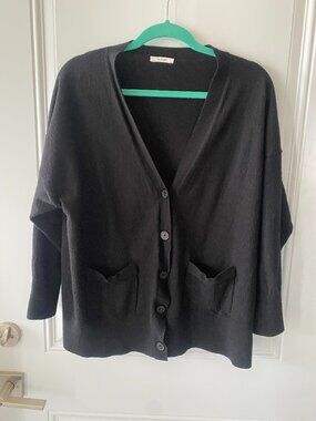Hudson North Merino Wool Cardigan Black Button Front Cozy Minimalist Sweater